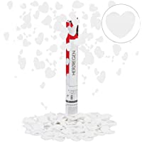 Relaxdays Cañón Confeti- 6-8 m de Altura- Bodas y Aniversarios- Papel-Cartón- 40 cm- Corazones Blancos